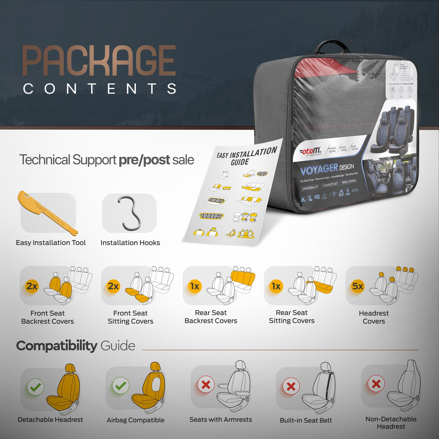 Set Tapițerie Ergonomică Voyager – Negru/Roșu, Textil, pentru Scaune Față și Spate