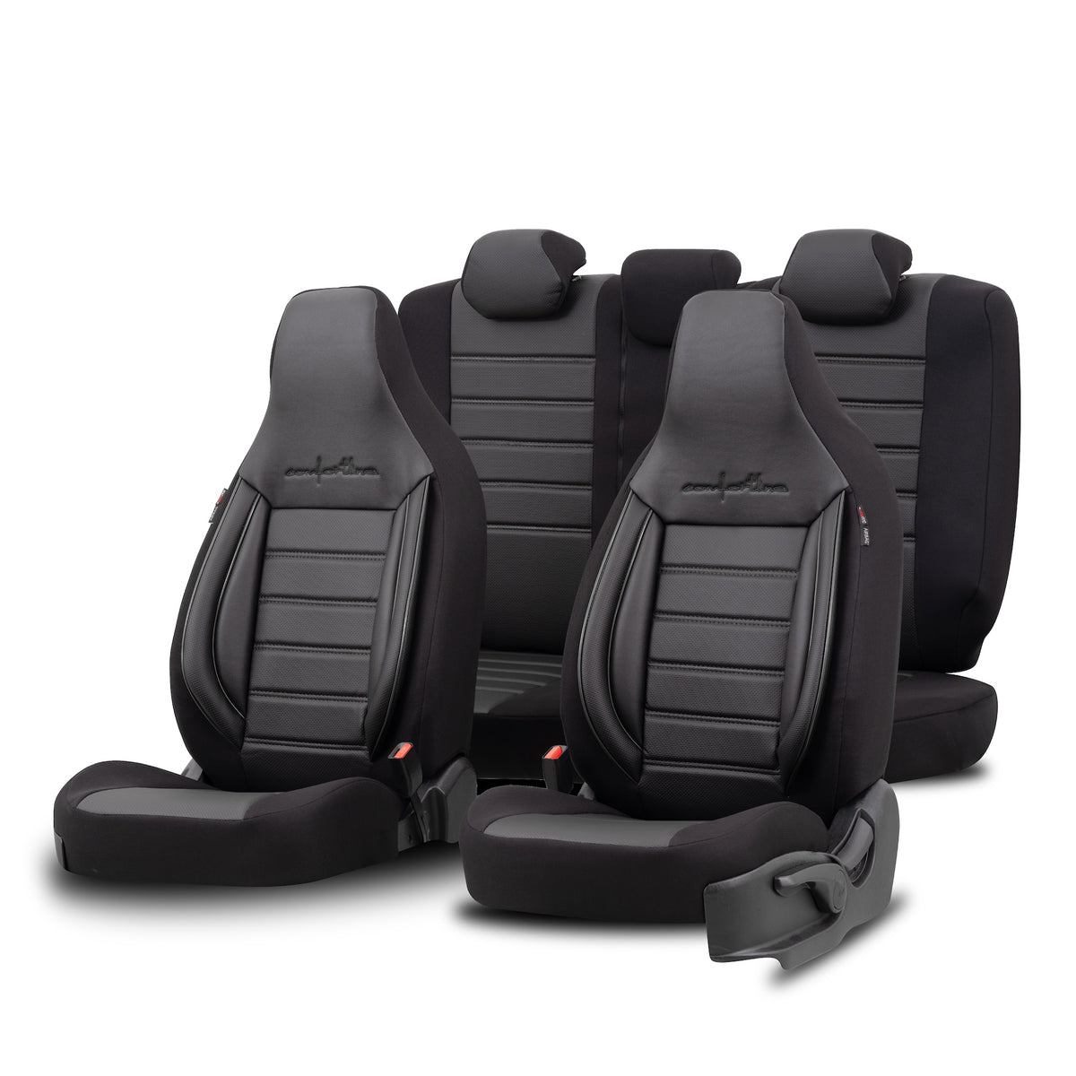 Set Tapițerie Comfortline City – Negru, cu Piele Eco, pentru Scaune Față și Spate (Pentru mașini mici de oraș)