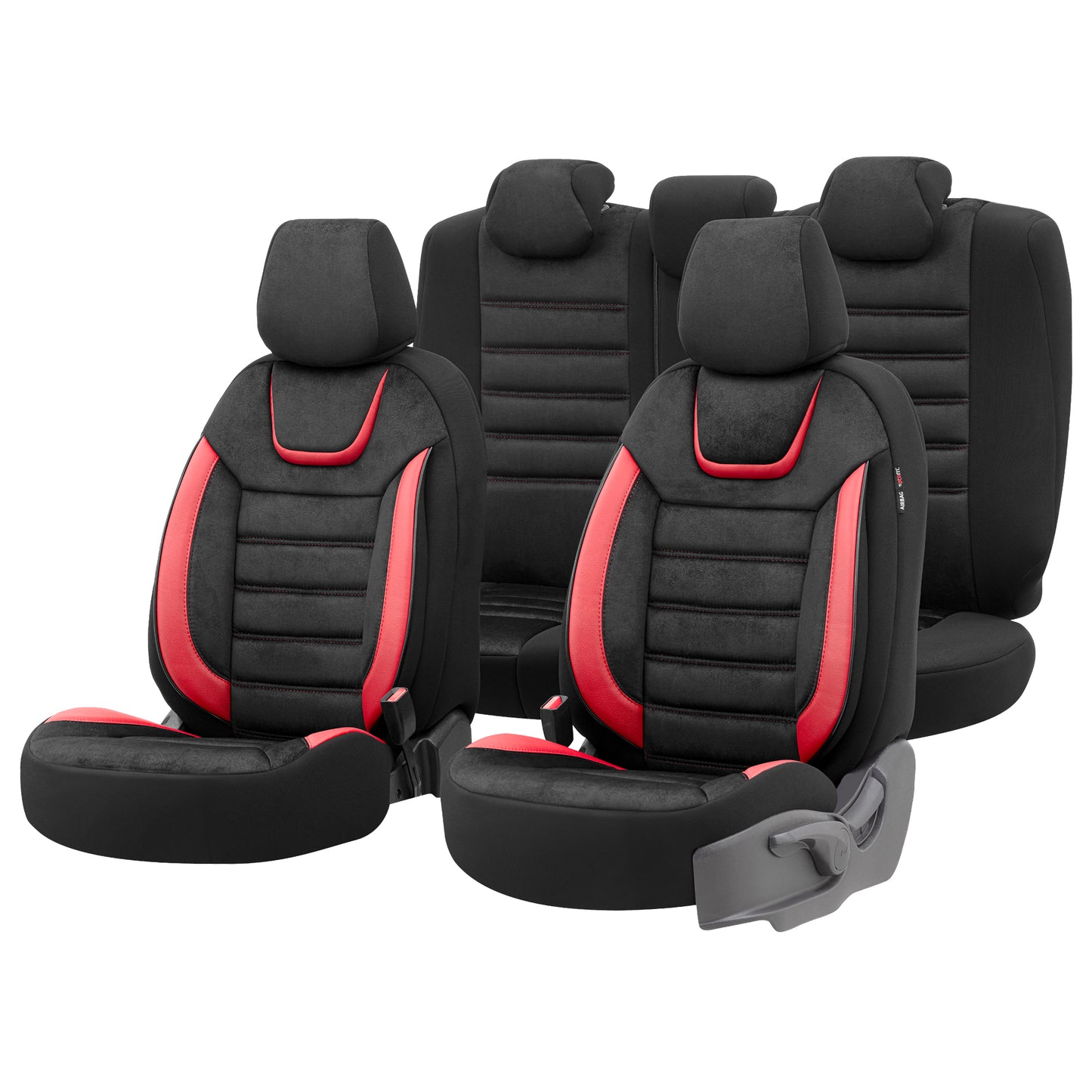 Set Tapițerie Iconic – Negru/Roșu, Textil, pentru Scaune Față și Spate
