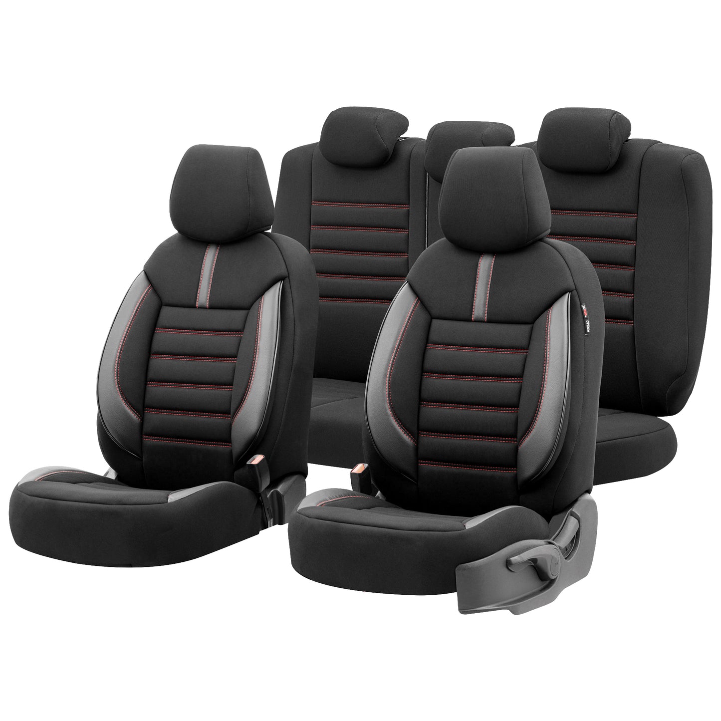 Set Tapițerie Limited – Negru cu Cusătură Roșie, Textil, pentru Scaune Față și Spate