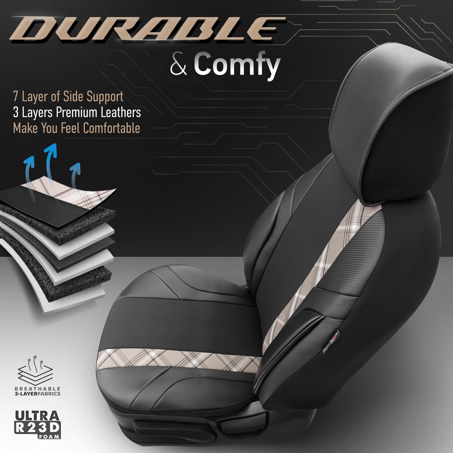 Set Tapițerie Horizon – Negru/Bej, Textil/Piele, pentru Scaune Față și Spate