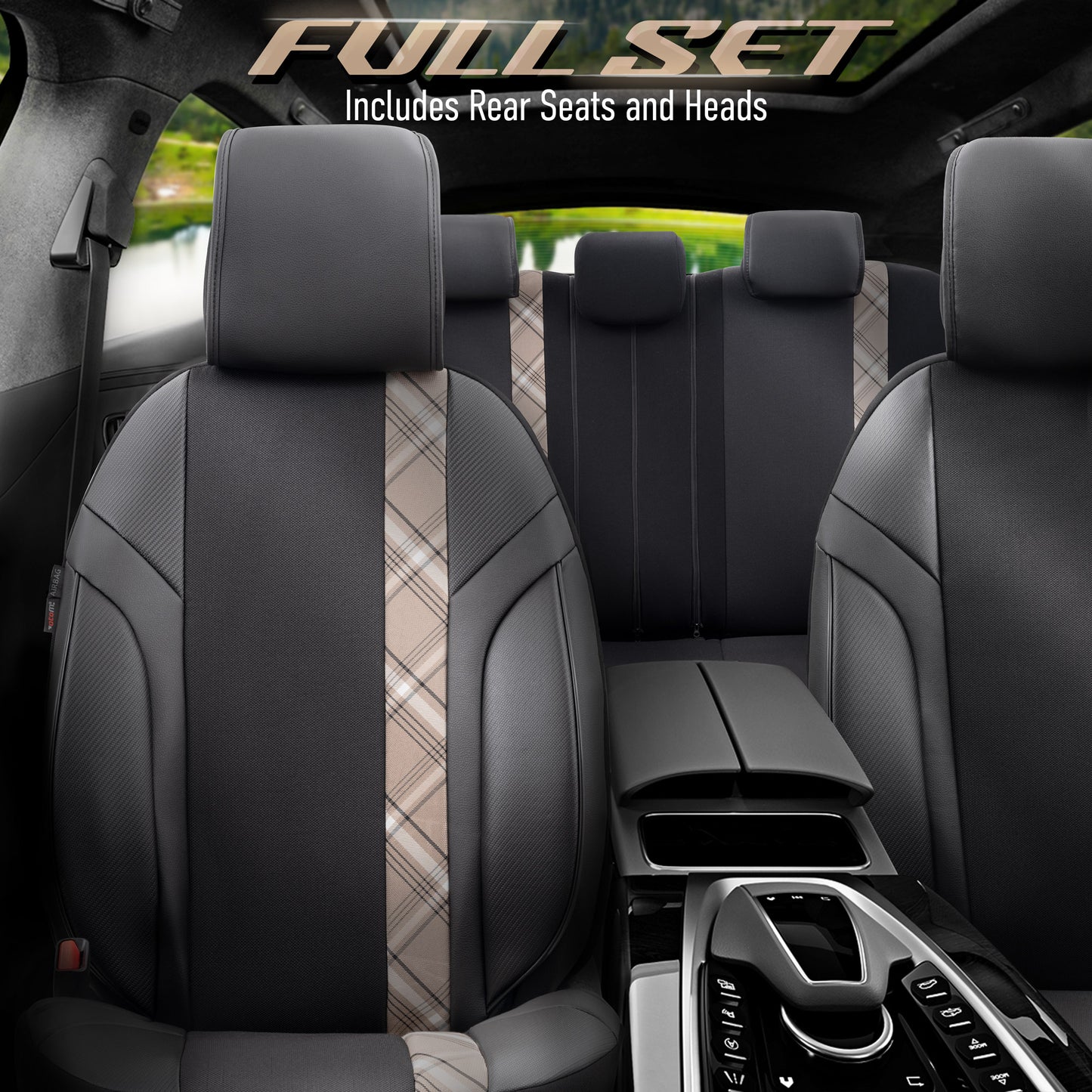 Set Tapițerie Horizon – Negru/Bej, Textil/Piele, pentru Scaune Față și Spate