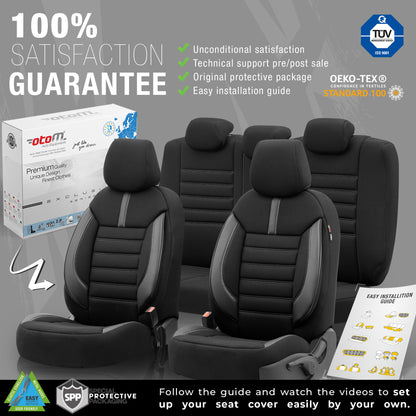 Set Tapițerie Limited – Negru cu Cusătură Gri, Textil, pentru Scaune Față și Spate