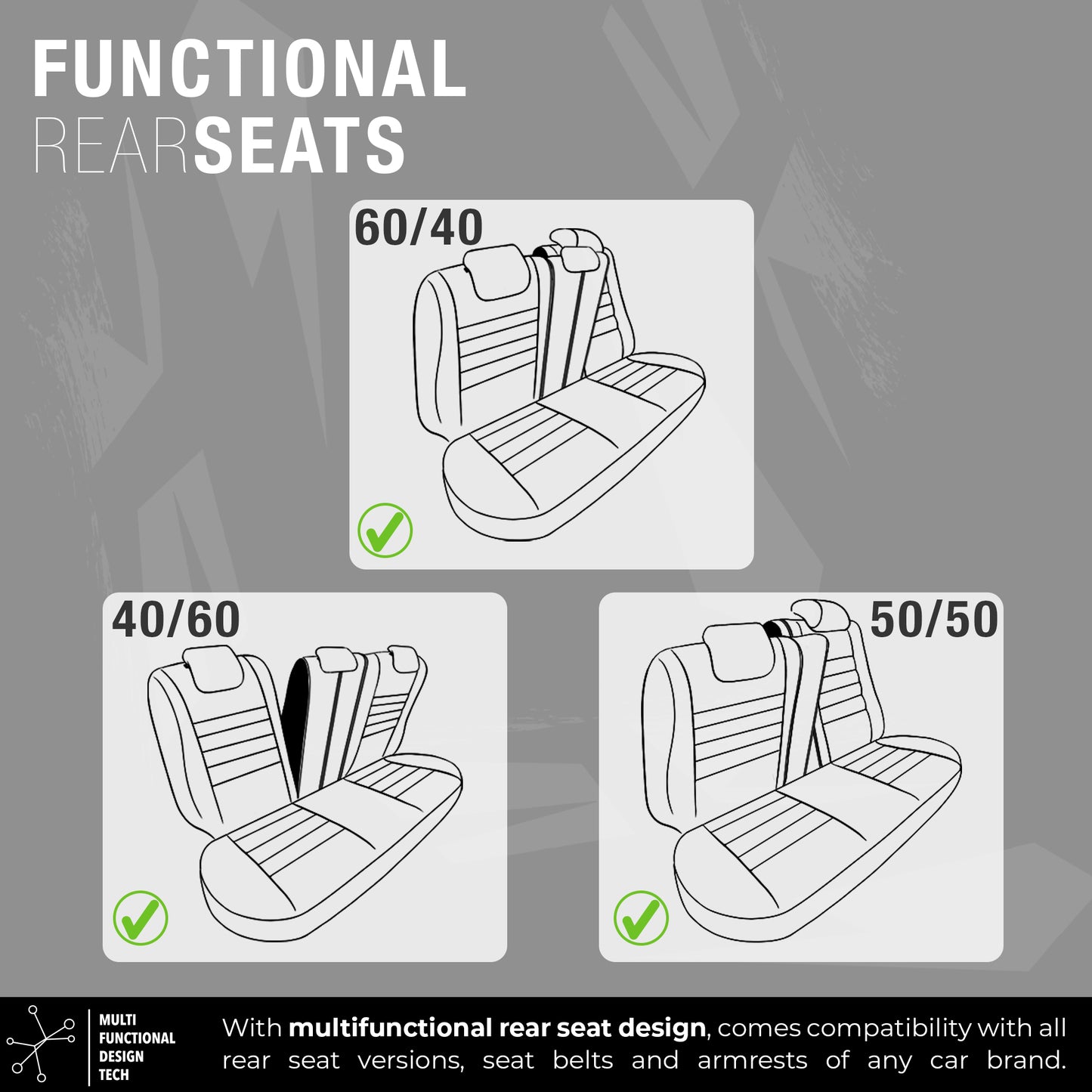 Set Tapițerie Limited – Negru cu Cusătură Gri, Textil, pentru Scaune Față și Spate