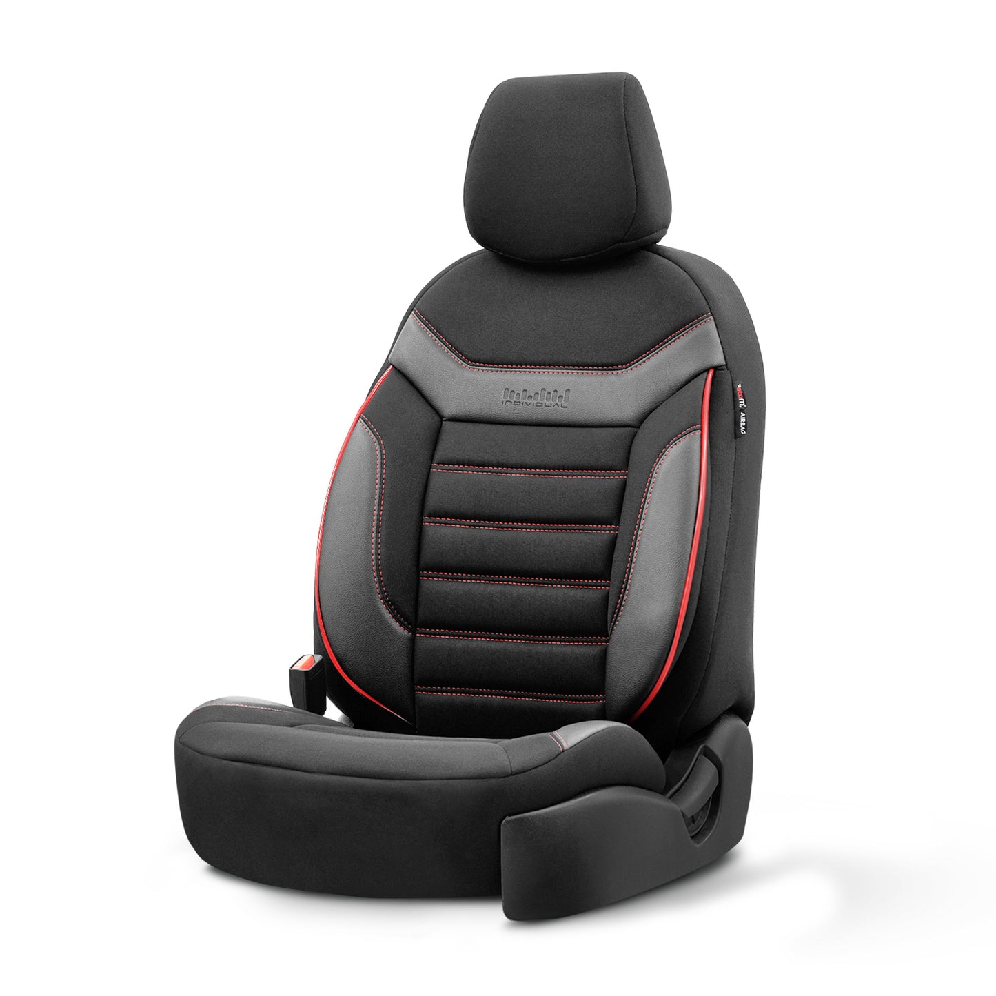 Set Tapițerie Individuală – Negru cu Cusătură Roșie, Textil, pentru Scaune Față și Spate