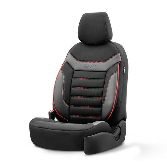 Set Tapițerie Individuală – Negru cu Cusătură Roșie, Textil, pentru Scaune Față și Spate