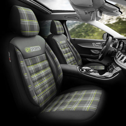 Set Tapițerie GTI Sports – Negru/Verde, Textil, pentru Scaune Față și Spate