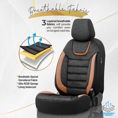 Set Tapițerie Iconic – Negru/Portocaliu, Textil, pentru Scaune Față și Spate