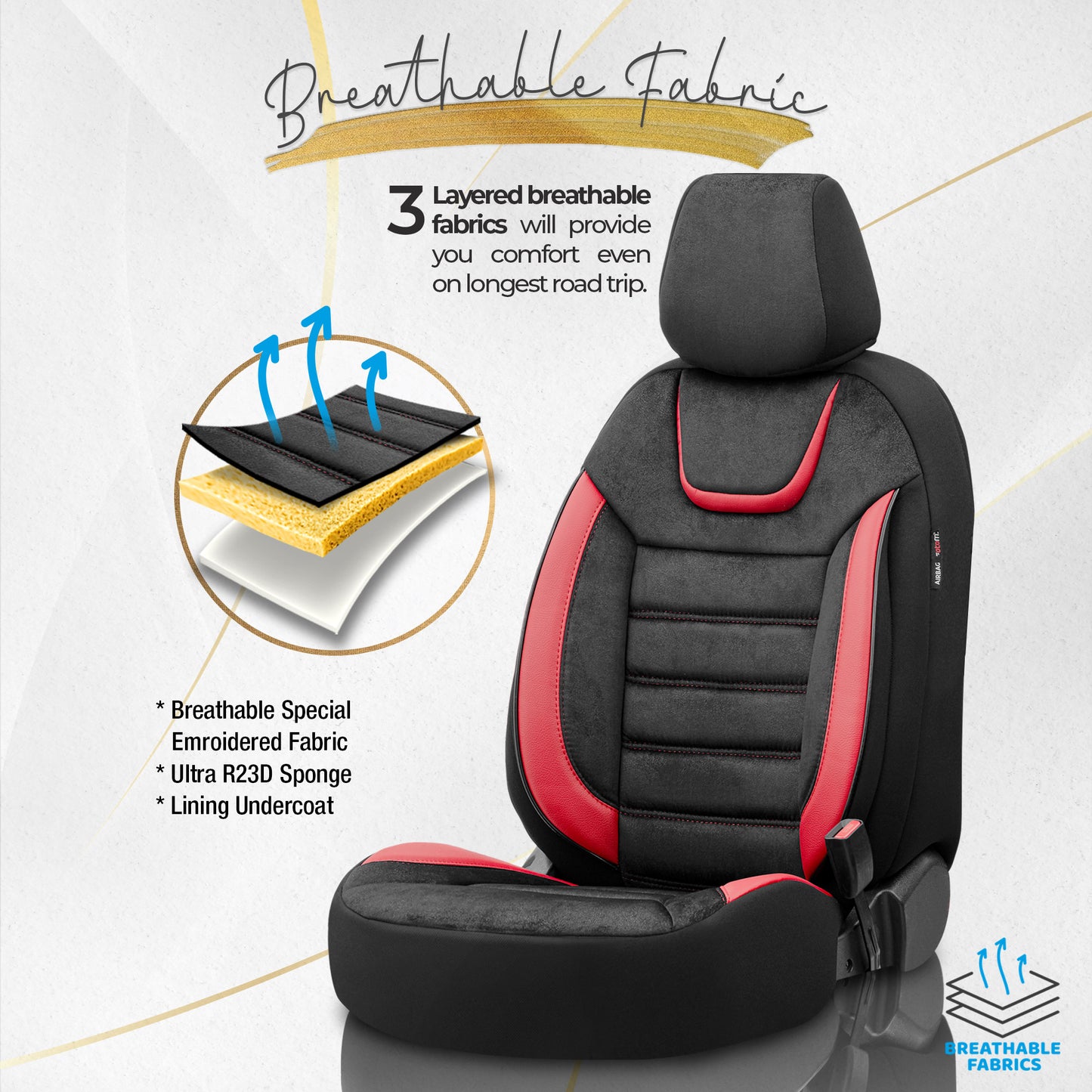 Set Tapițerie Iconic – Negru/Roșu, Textil, pentru Scaune Față și Spate