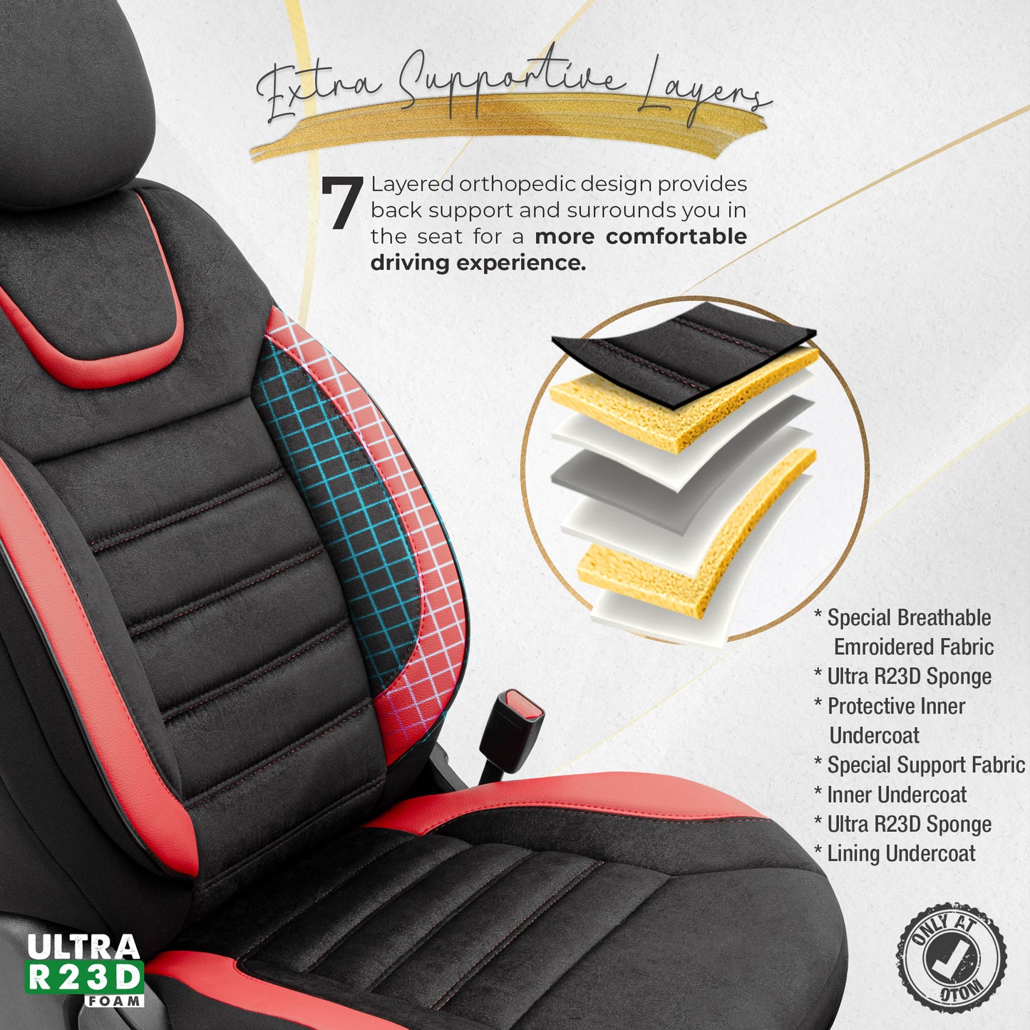 Set Tapițerie Iconic – Negru/Roșu, Textil, pentru Scaune Față și Spate