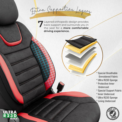 Set Tapițerie Iconic – Negru/Roșu, Textil, pentru Scaune Față și Spate