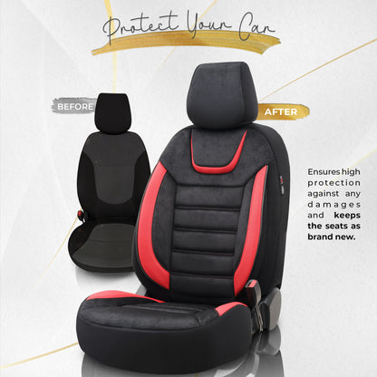 Set Tapițerie Iconic – Negru/Roșu, Textil, pentru Scaune Față și Spate