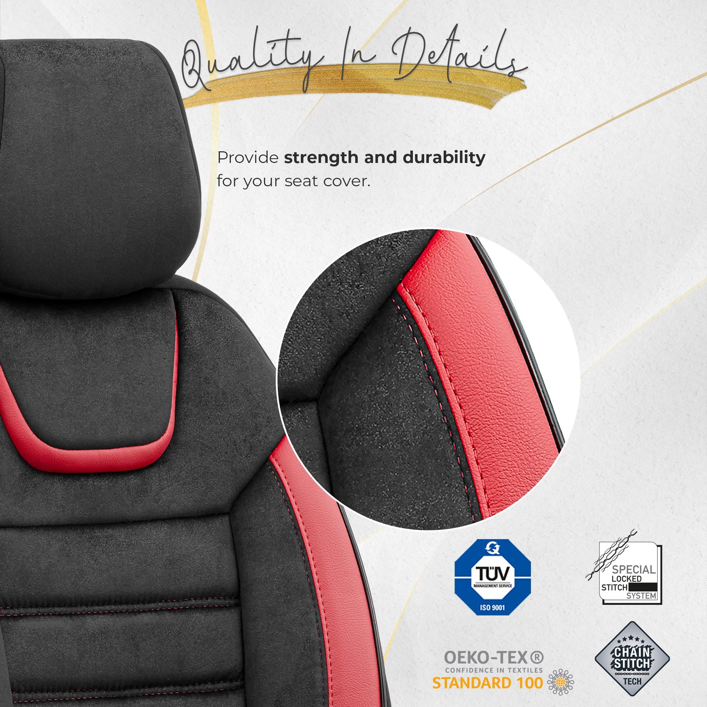 Set Tapițerie Iconic – Negru/Roșu, Textil, pentru Scaune Față și Spate