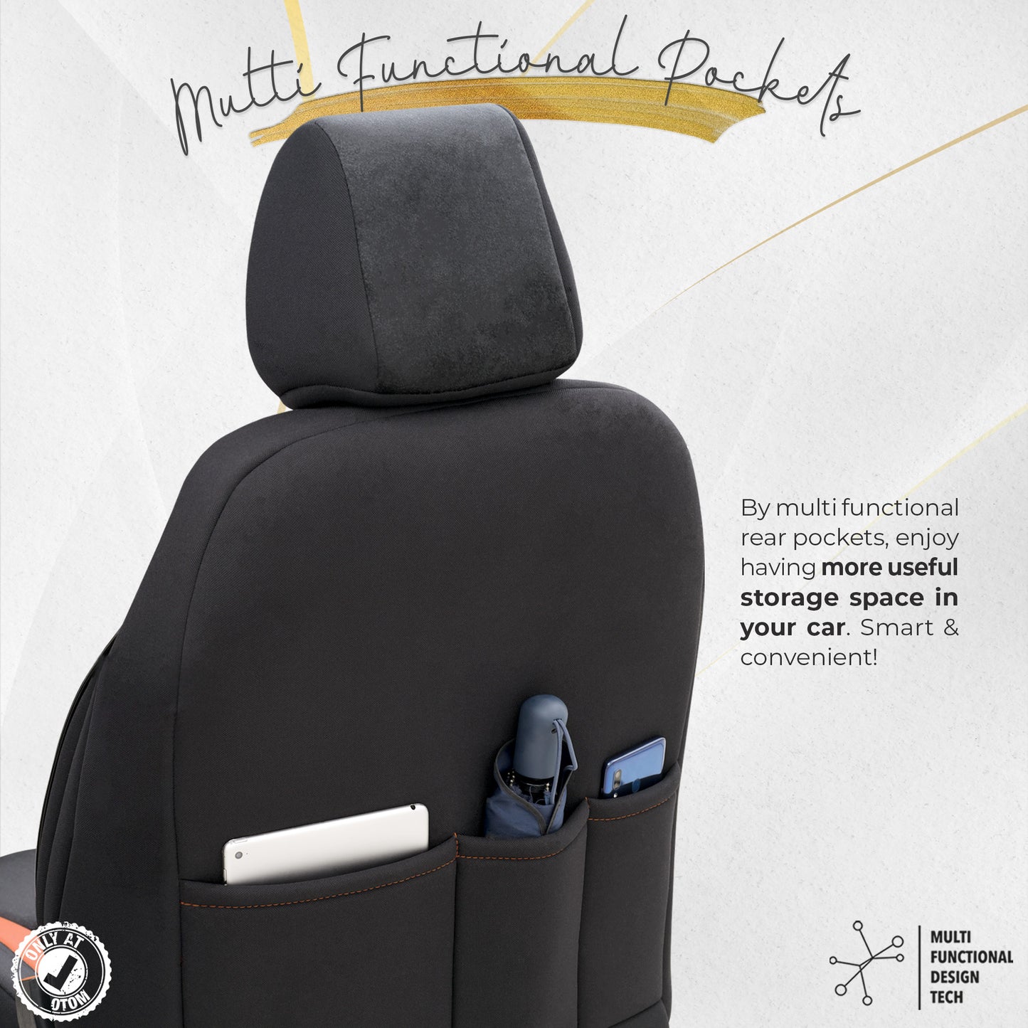 Set Tapițerie Iconic – Negru/Portocaliu, Textil, pentru Scaune Față și Spate