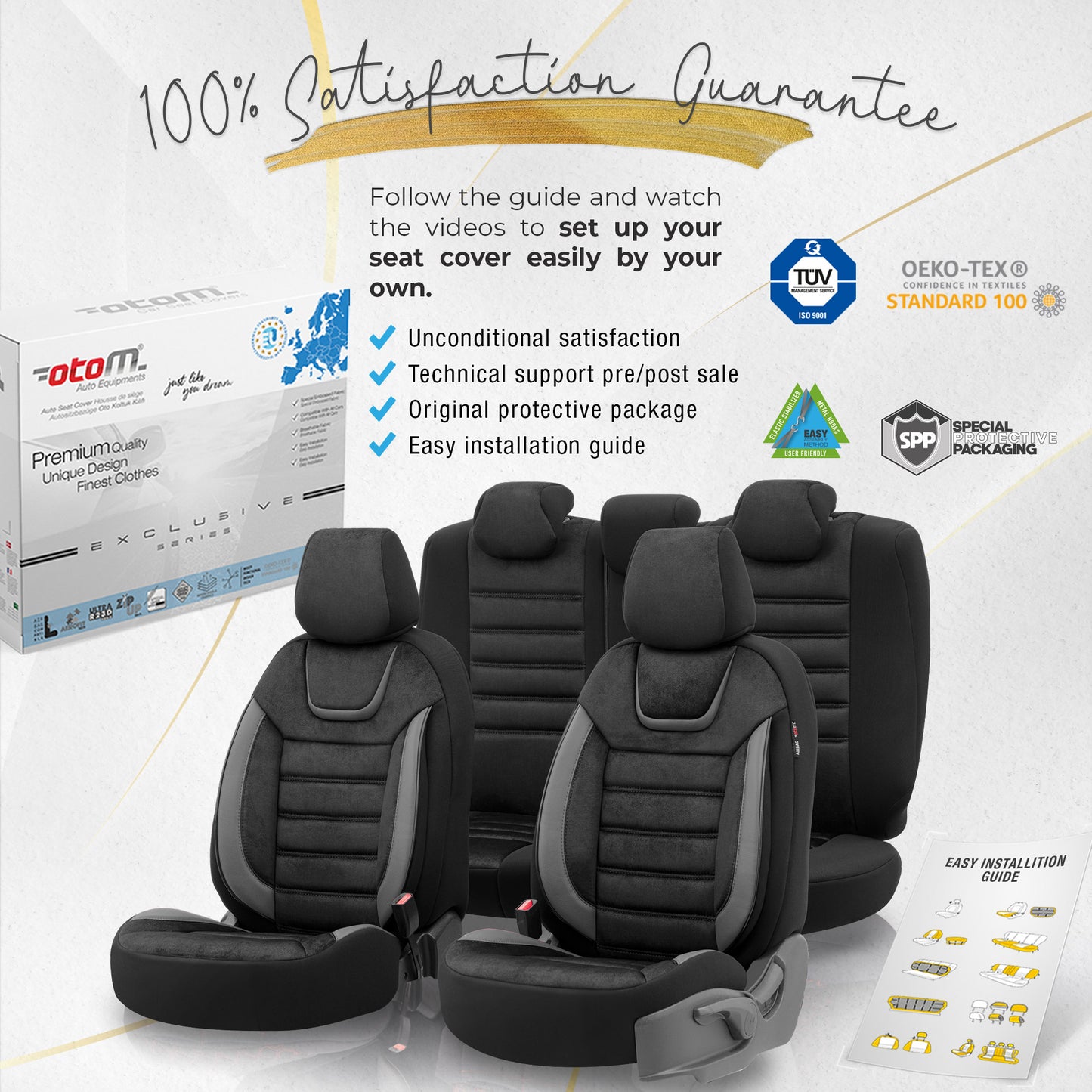 Set Tapițerie Iconic – Negru/Gri, Textil, pentru Scaune Față și Spate