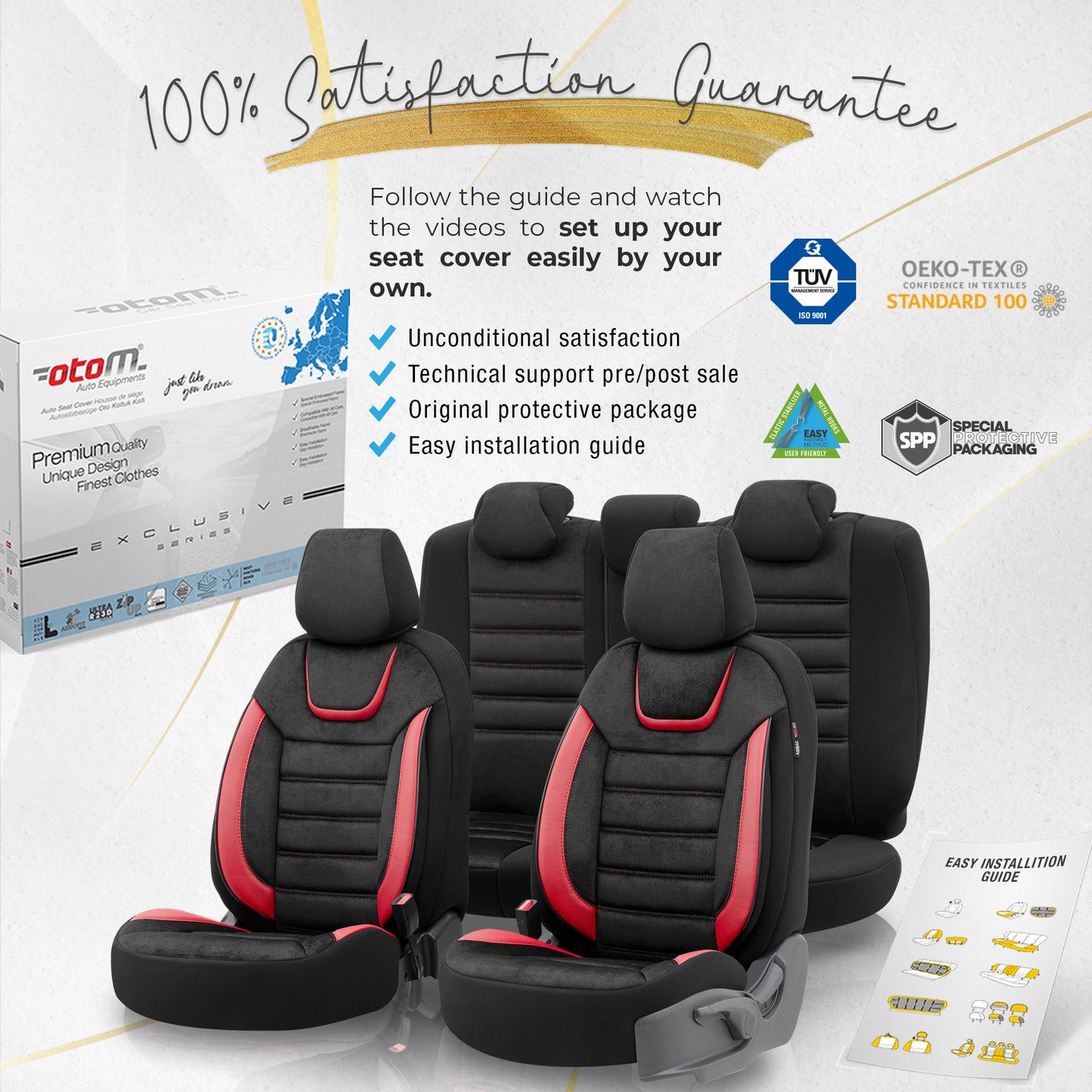 Set Tapițerie Iconic – Negru/Roșu, Textil, pentru Scaune Față și Spate