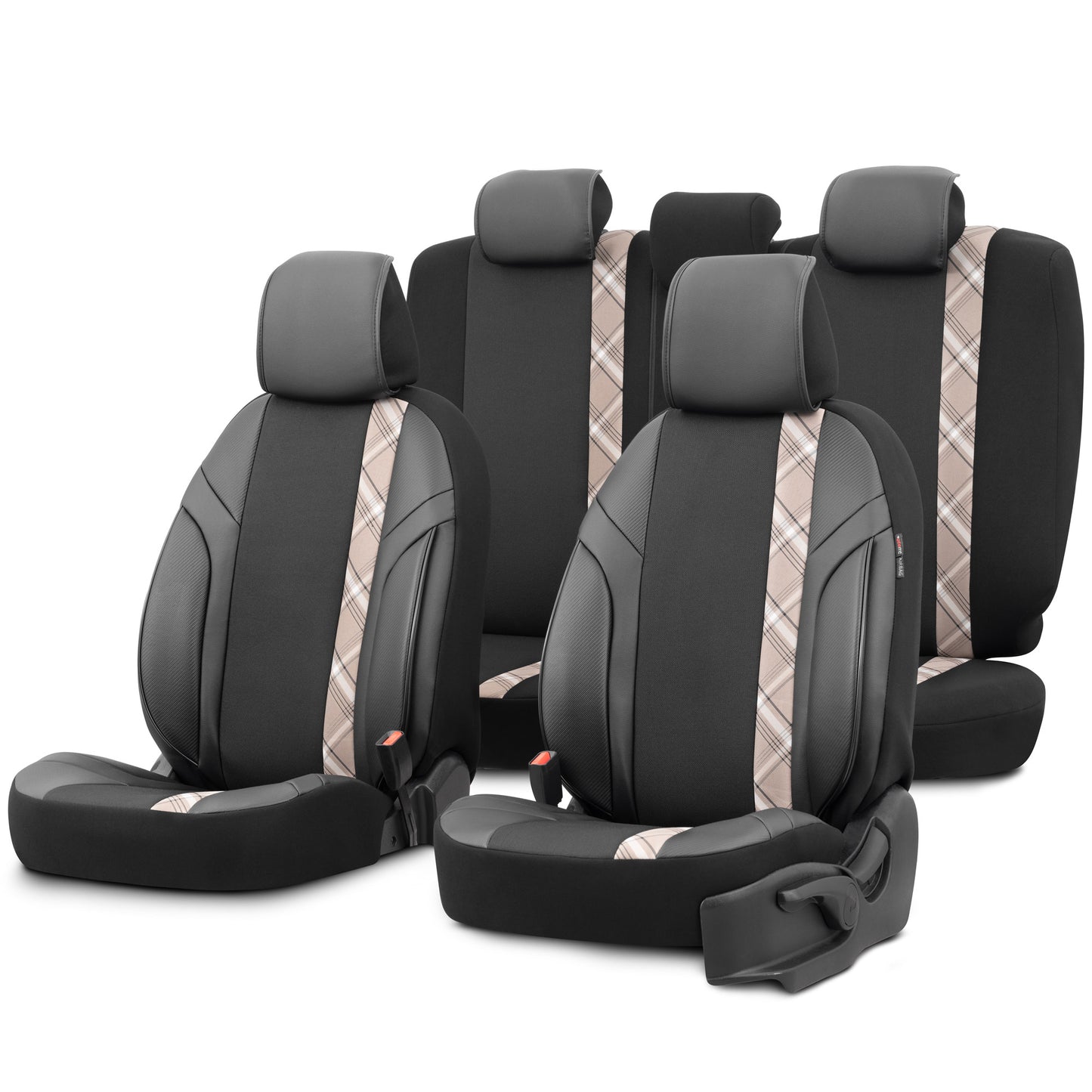 Set Tapițerie Horizon – Negru/Bej, Textil/Piele, pentru Scaune Față și Spate