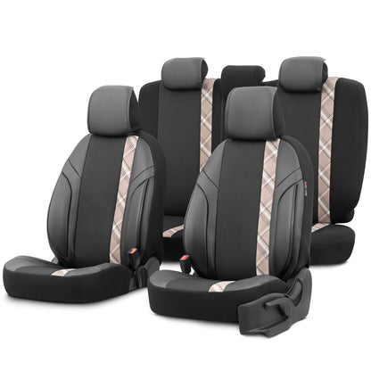 Set Tapițerie Horizon – Negru/Bej, Textil/Piele, pentru Scaune Față și Spate