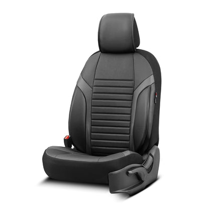 Set Tapițerie Lux Coral – Piele Eco Perforată, Negru/Gri, pentru Scaune Față și Spate