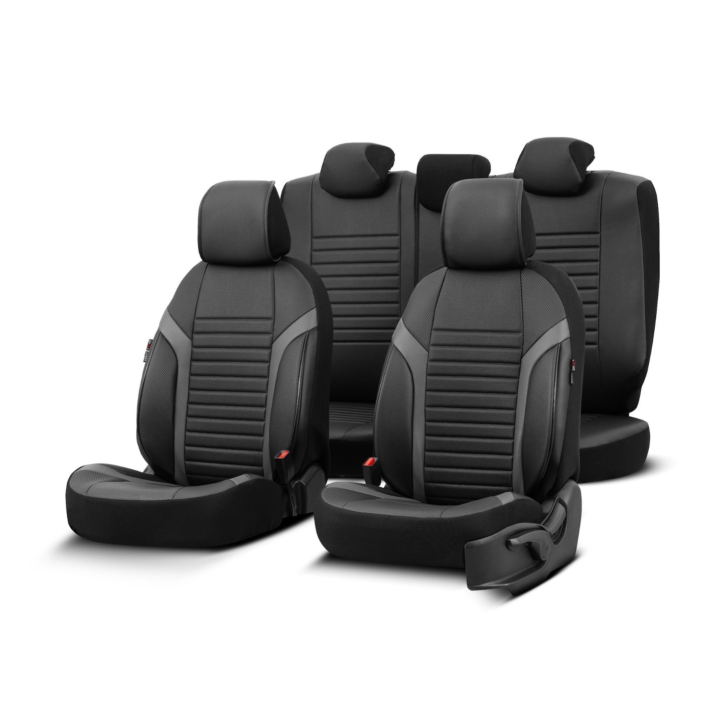Set Tapițerie Lux Coral – Piele Eco Perforată, Negru/Gri, pentru Scaune Față și Spate
