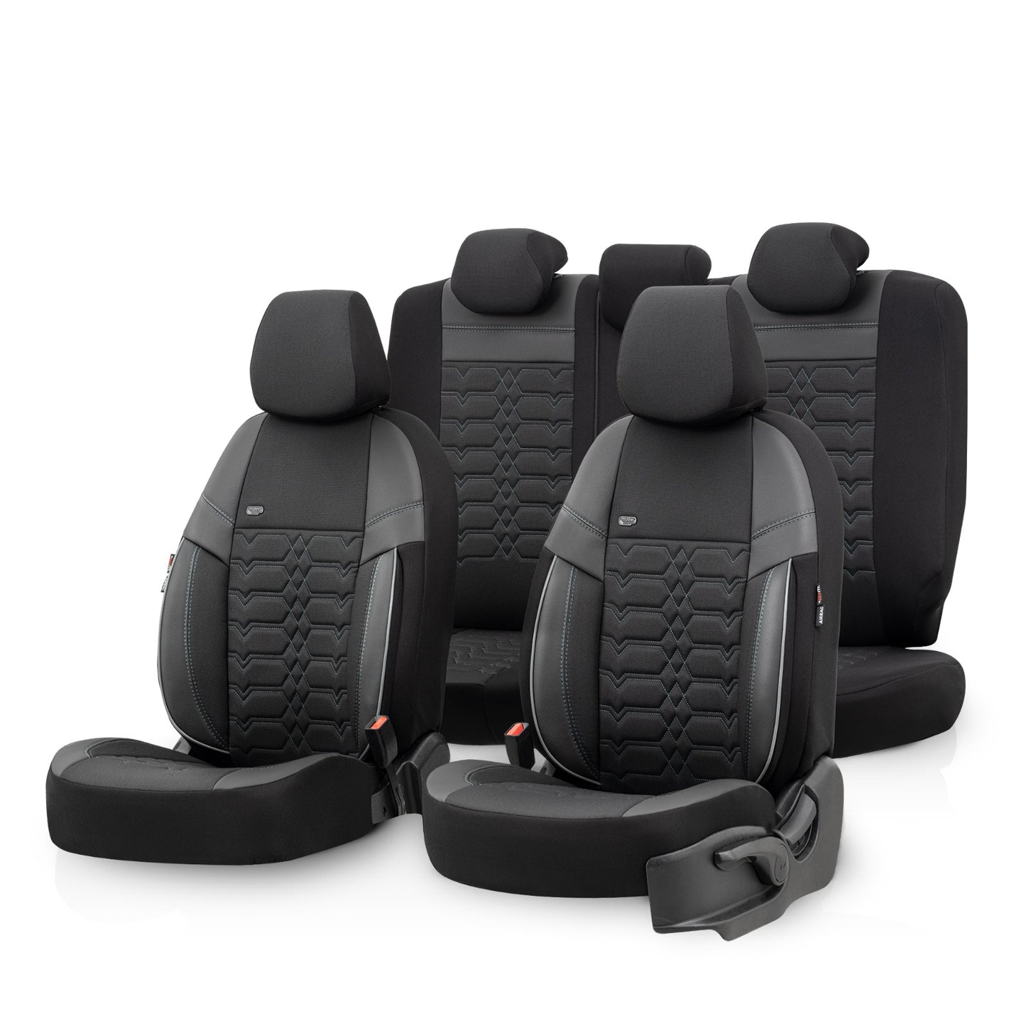 Set Tapițerie Elegance – Negru cu Cusătură Albă, Textil, pentru Scaune Față și Spate