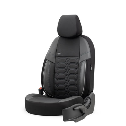 Set Tapițerie Elegance – Negru cu Cusătură Albă, Textil, pentru Scaune Față și Spate