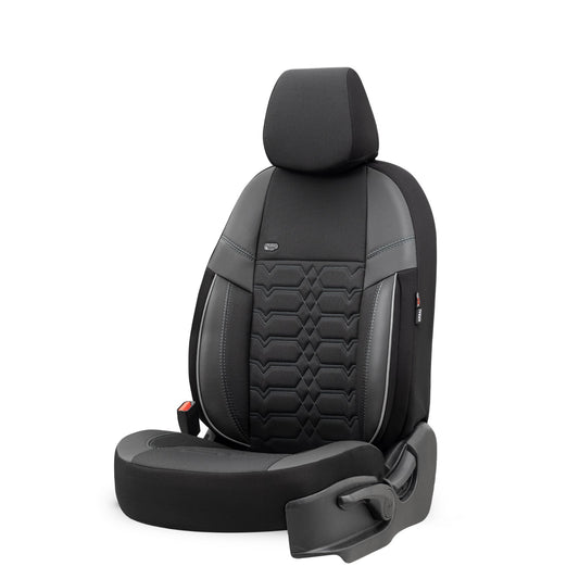 Set Tapițerie Elegance – Negru cu Cusătură Albă, Textil, pentru Scaune Față și Spate