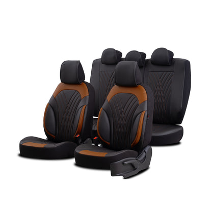 Set de tapițerie Progressive 108 - negru/maro caramel, pentru scaunele din față și din spate