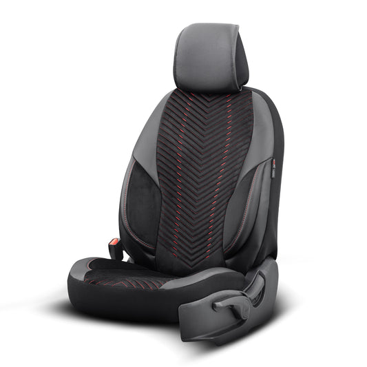 Set Tapițerie Lux Advanced – Alcantara, Negru/Roșu, pentru Scaune Față și Spate