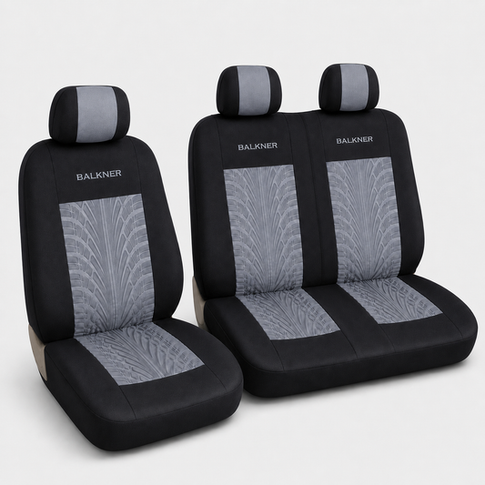 Set universal de huse pentru van 2+1 Balkner, material textil gripper, 5 piese – negru cu accent gri