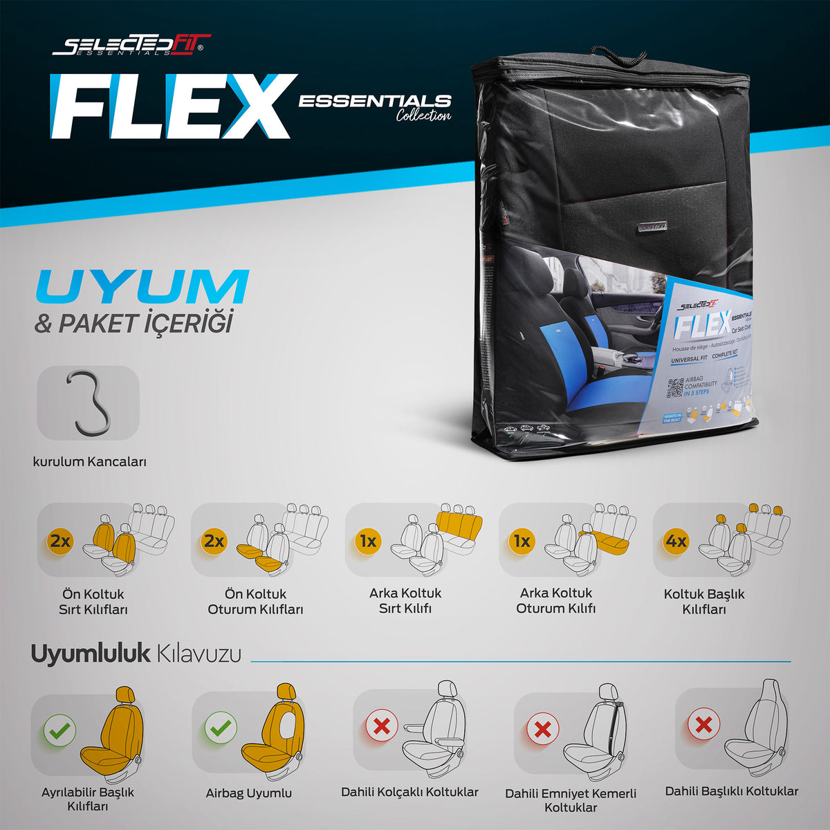 Set de tapițerie Selectedfit Flex 101 – Negru, pentru scaunele din față și din spate
