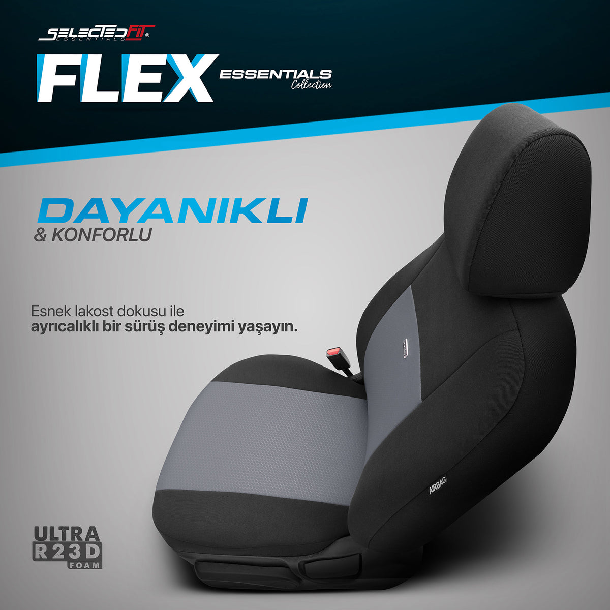 Set de huse Selectedfit Flex 102 – Negru/gri, pentru scaunele din față și din spate