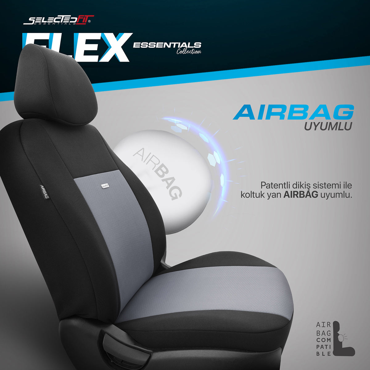 Set de huse Selectedfit Flex 102 – Negru/gri, pentru scaunele din față și din spate