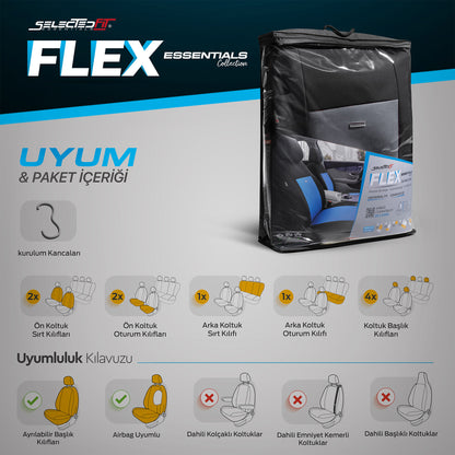 Set de huse Selectedfit Flex 102 – Negru/gri, pentru scaunele din față și din spate