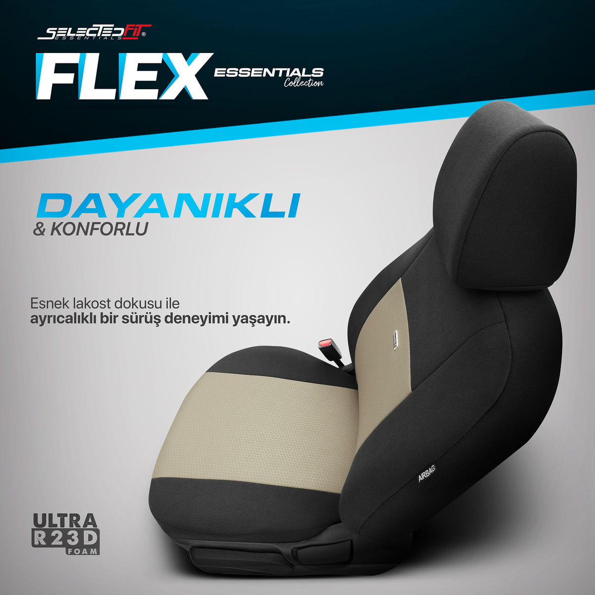Set de huse Selectedfit Flex 103 – negru/bej, pentru scaunele din față și din spate