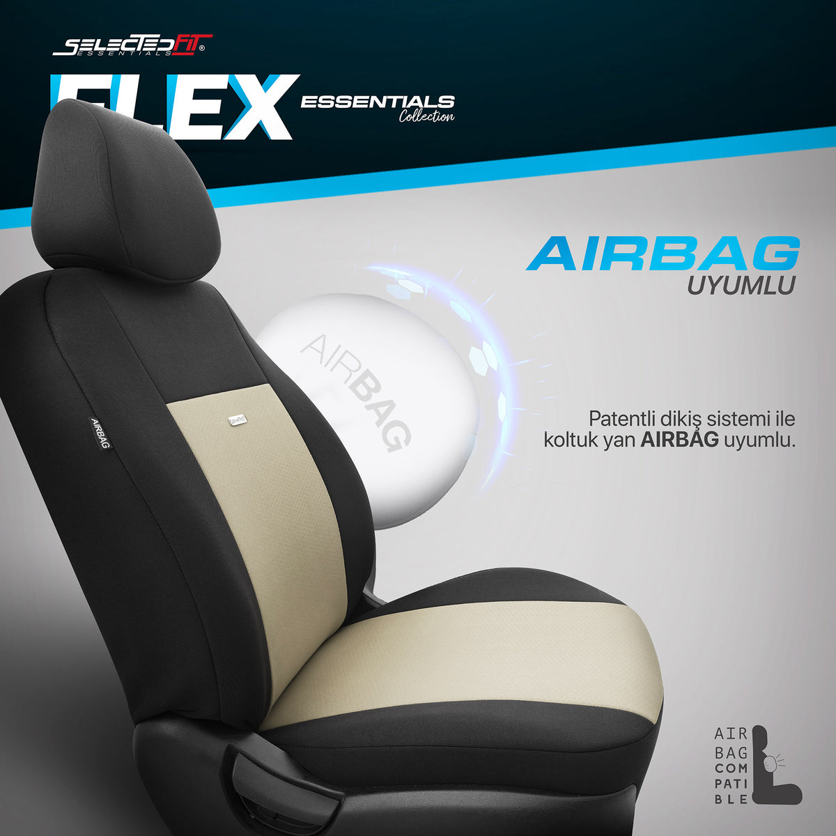 Set de huse Selectedfit Flex 103 – negru/bej, pentru scaunele din față și din spate