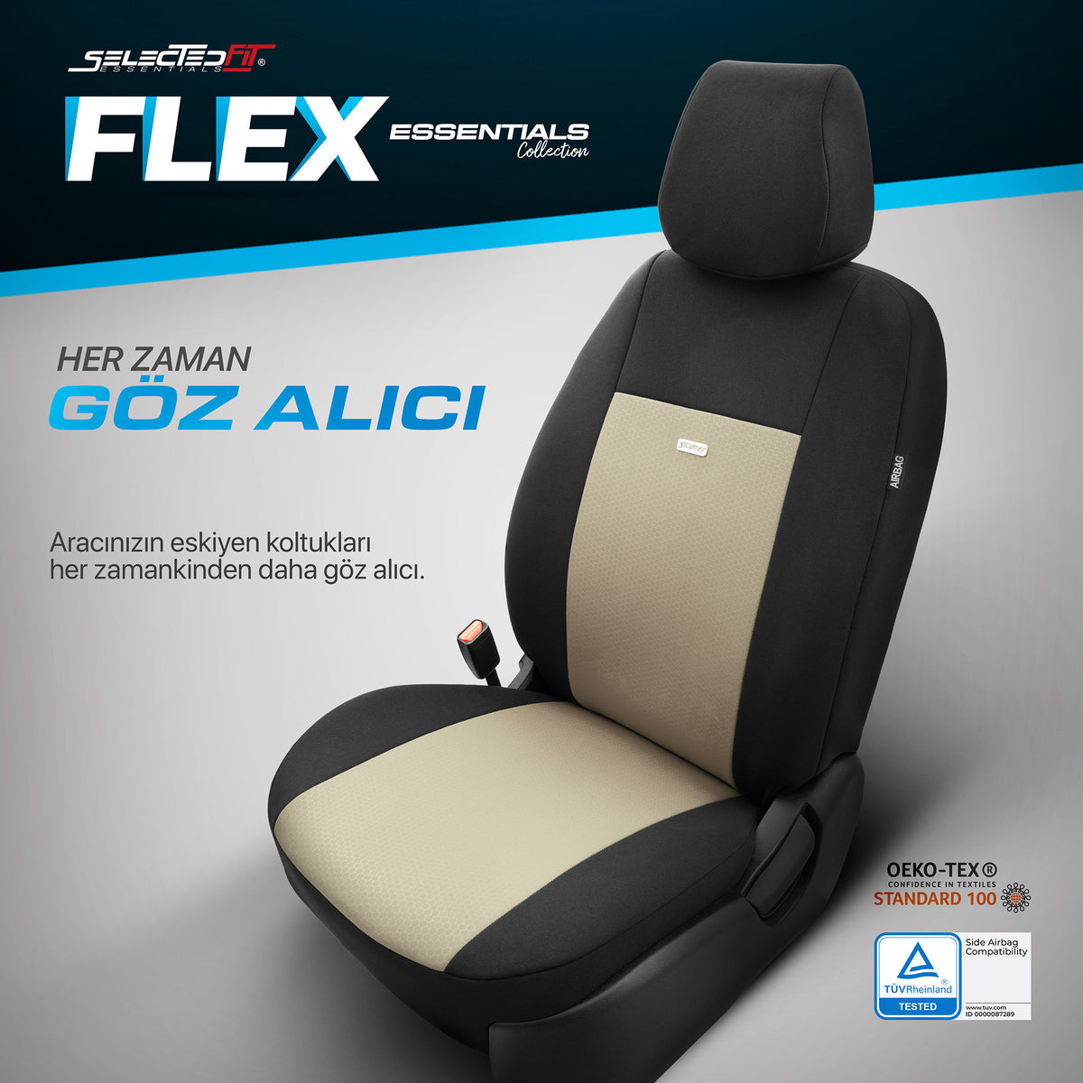 Set de huse Selectedfit Flex 103 – negru/bej, pentru scaunele din față și din spate