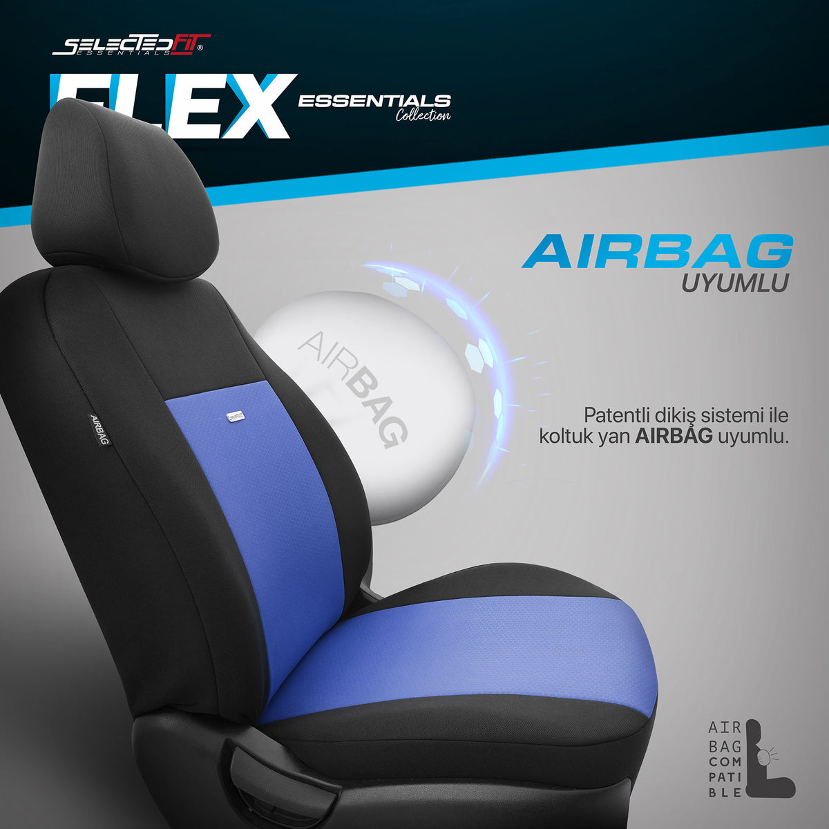 Set de huse Selectedfit Flex 107 – Negru/albastru, pentru scaunele din față și din spate