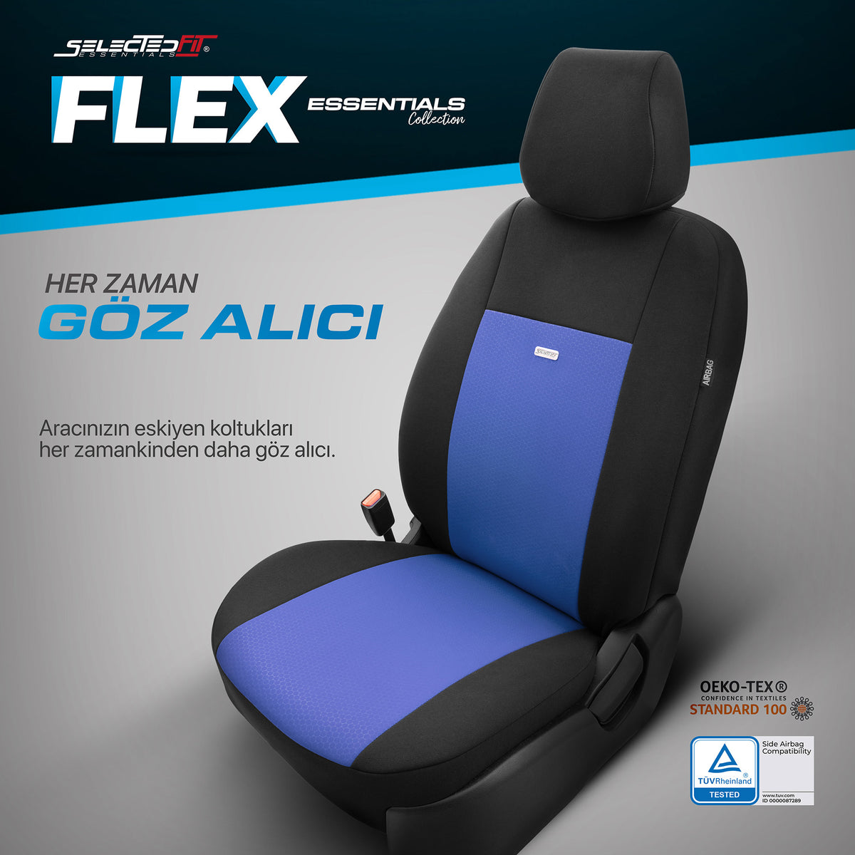 Set de huse Selectedfit Flex 107 – Negru/albastru, pentru scaunele din față și din spate