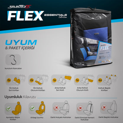 Set de huse Selectedfit Flex 107 – Negru/albastru, pentru scaunele din față și din spate