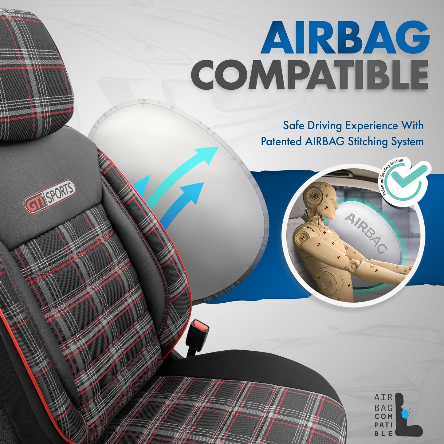 Set Tapițerie GTI Sports – Negru/Roșu, Textil, pentru Scaune Față și Spate