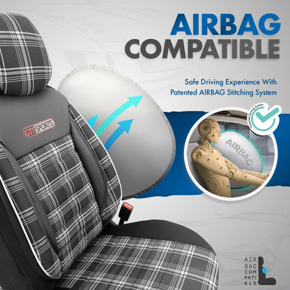 Set Tapițerie GTI Sports – Negru/Alb, Textil, pentru Scaune Față și Spate