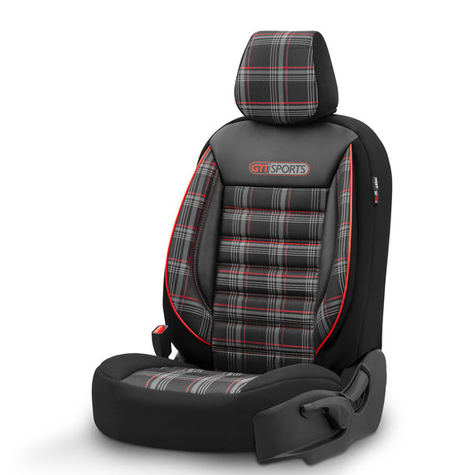 Set Tapițerie GTI Sports – Negru/Roșu, Textil, pentru Scaune Față și Spate