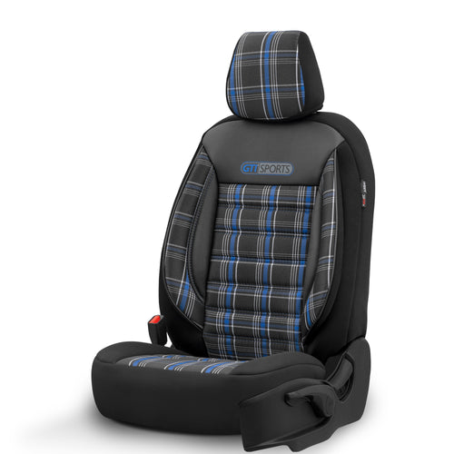 Set Tapițerie GTI Sports – Negru/Albastru, Textil, pentru Scaune Față și Spate