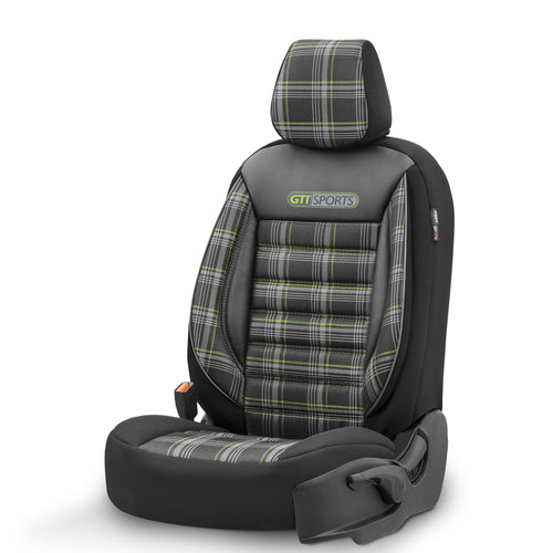 Set Tapițerie GTI Sports – Negru/Verde, Textil, pentru Scaune Față și Spate