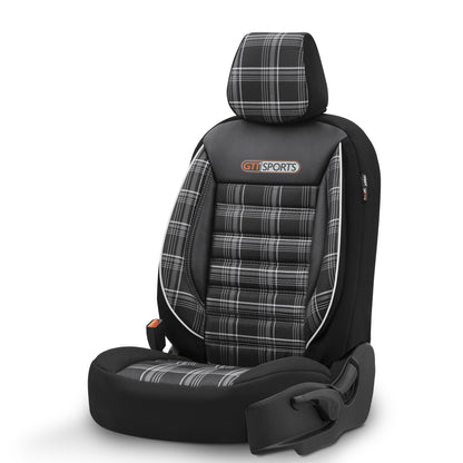 Set Tapițerie GTI Sports – Negru/Alb, Textil, pentru Scaune Față și Spate
