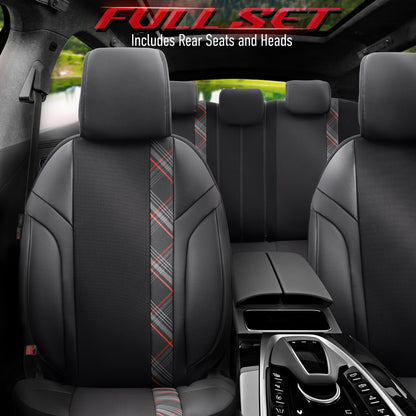 Set Tapițerie Horizon – Negru/Roșu, Textil/Piele, pentru Scaune Față și Spate