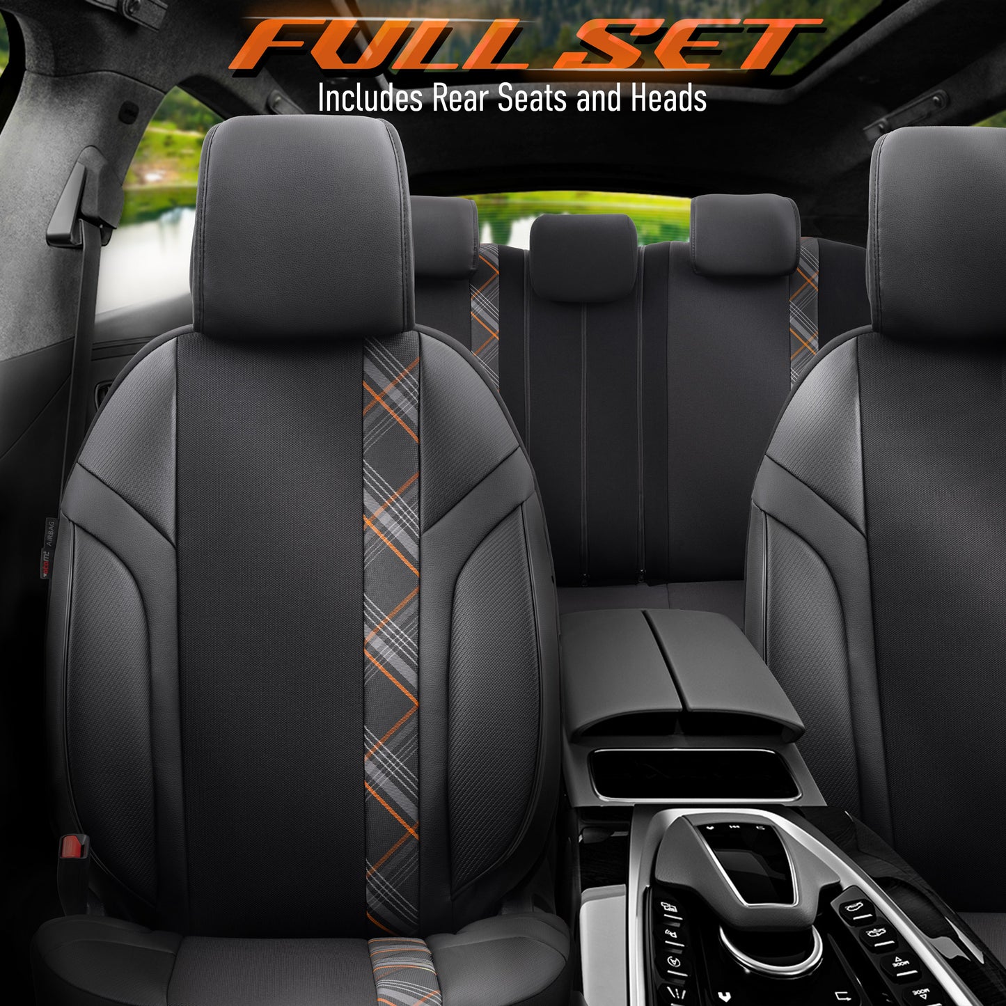 Set Tapițerie Horizon – Negru/Portocaliu, Textil/Piele, pentru Scaune Față și Spate