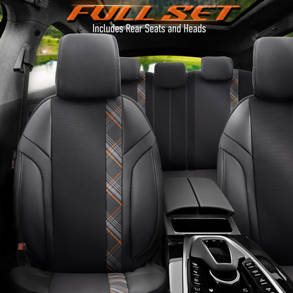 Set Tapițerie Horizon – Negru/Portocaliu, Textil/Piele, pentru Scaune Față și Spate