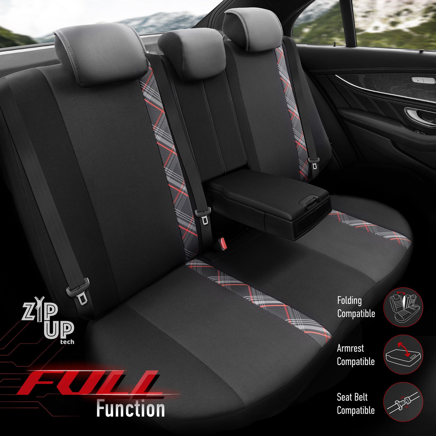 Set Tapițerie Horizon – Negru/Roșu, Textil/Piele, pentru Scaune Față și Spate